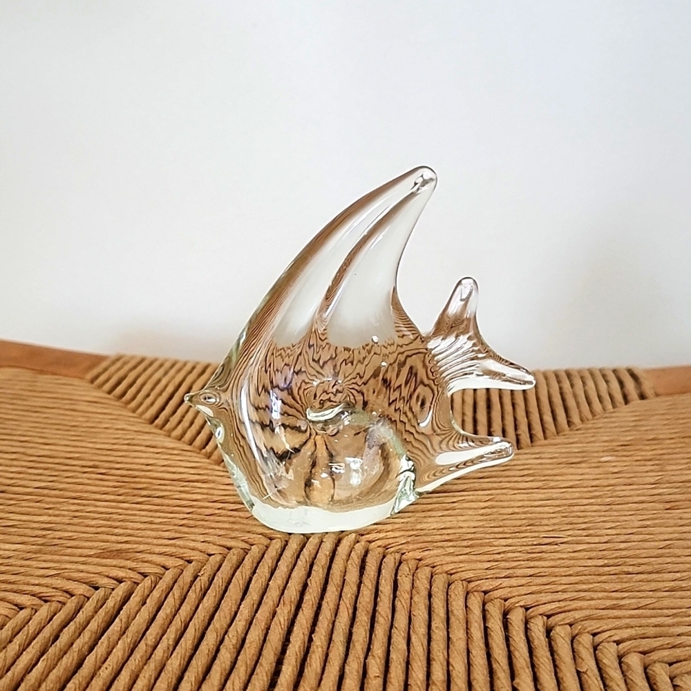 Clear Glass Fish Angelfish Paperweight Trinket Shelf Sitter Blown Glass